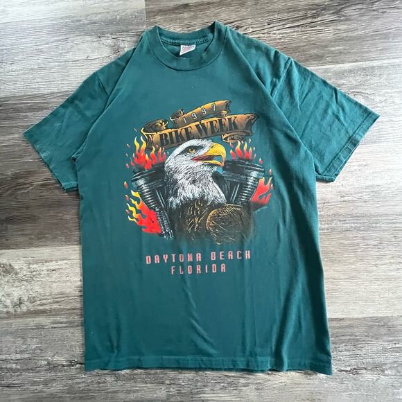 Vintage 90s Green Sherry's Best 1997 Bike Week Daytona Beach Florida Biker Tee - Picture 1 of 9